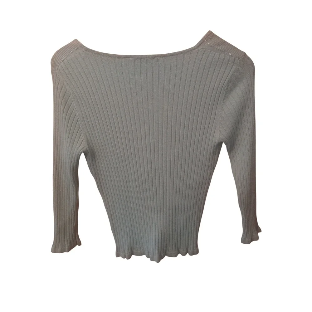 Jones Wear Womens Mint Green Ribbed V-Neck Metallic Stripe Knit Sweater Small - Picture 4 of 4
